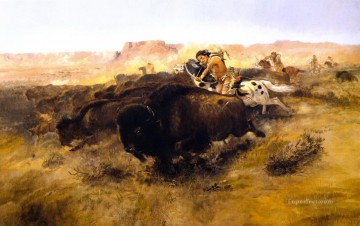 American Indians Painting - the buffalo hunt 1895 Charles Marion Russell American Indians